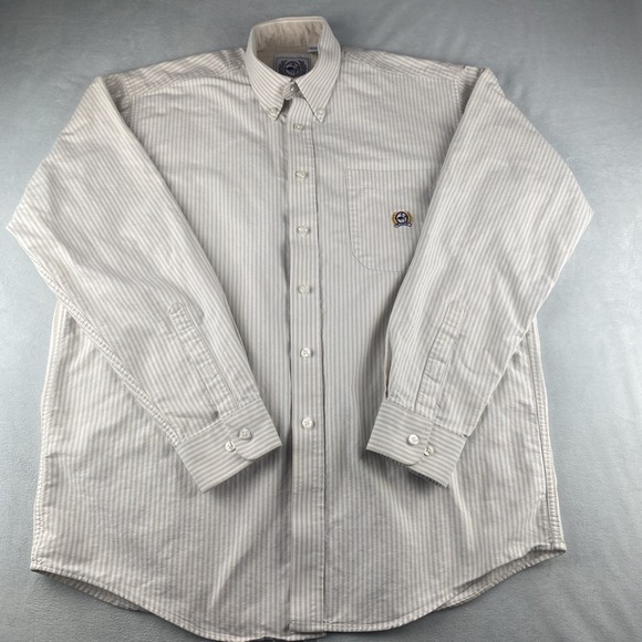 Cinch Other - Cinch Western Button Down Shirt Mens Medium White Tan Stripe Cotton Cowboy Rodeo
